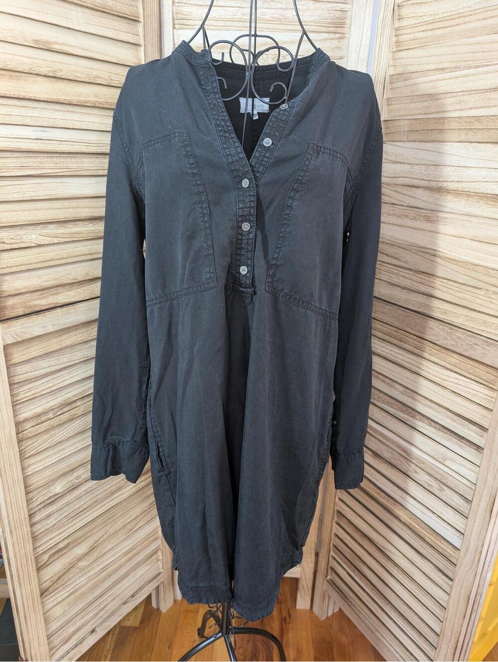 Lou & Grey Women’s Long Sleeve 3/4 Button Up Black Dress Sz M